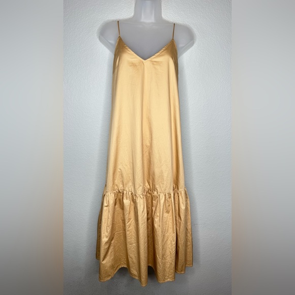 ASTR The Label Camel Cotton Midi Dress XS Tiered‎ Ruffle Hem Slip Style